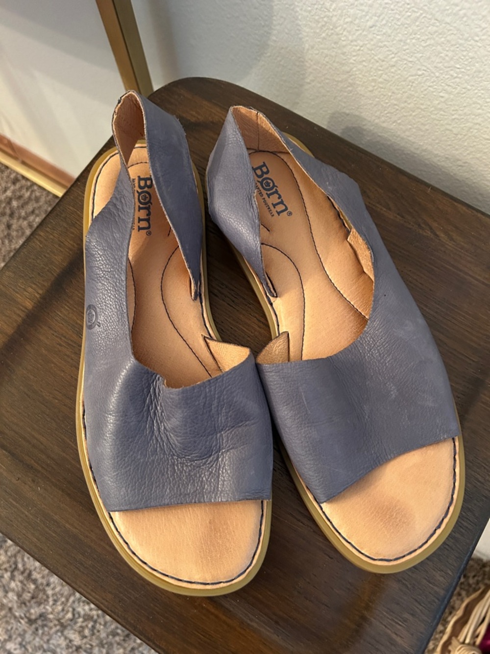 Born Women's Slate Blue Leather Open-Toe Slingback Sandals